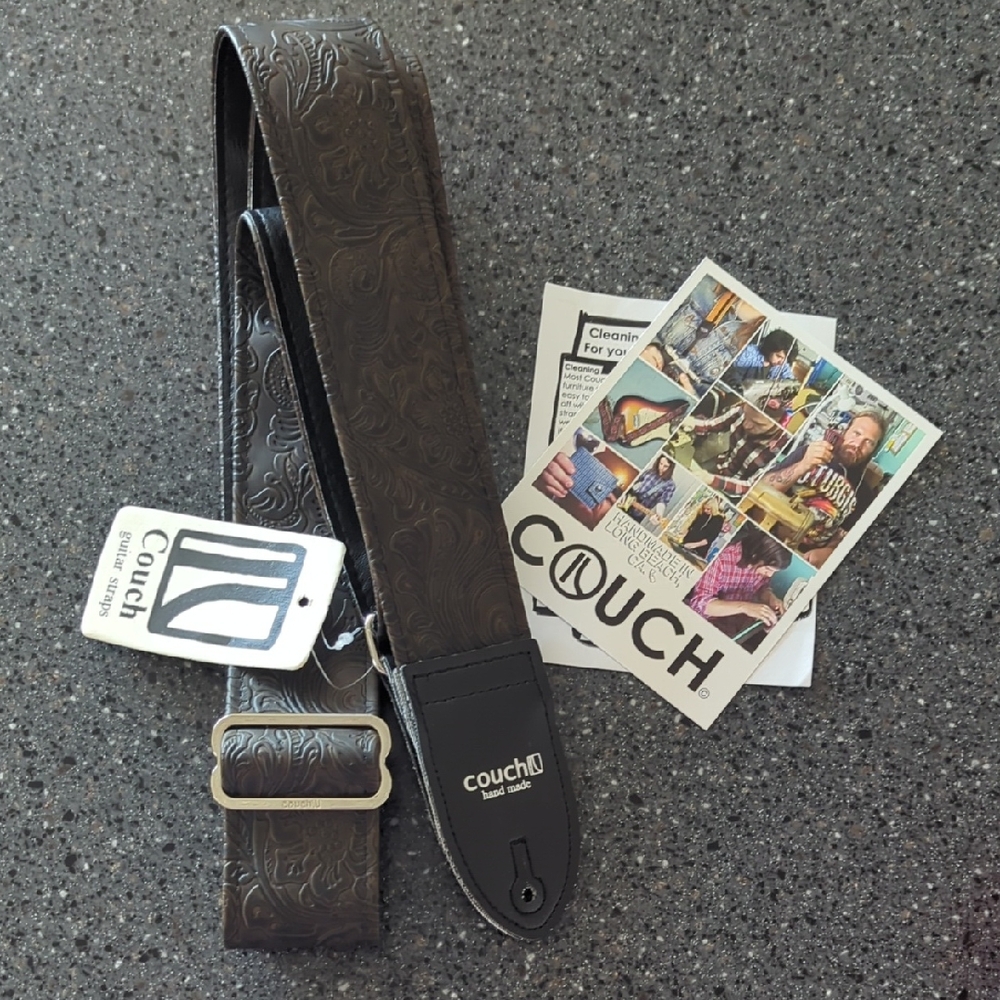 Dark Brown Embossed Guitar Strap